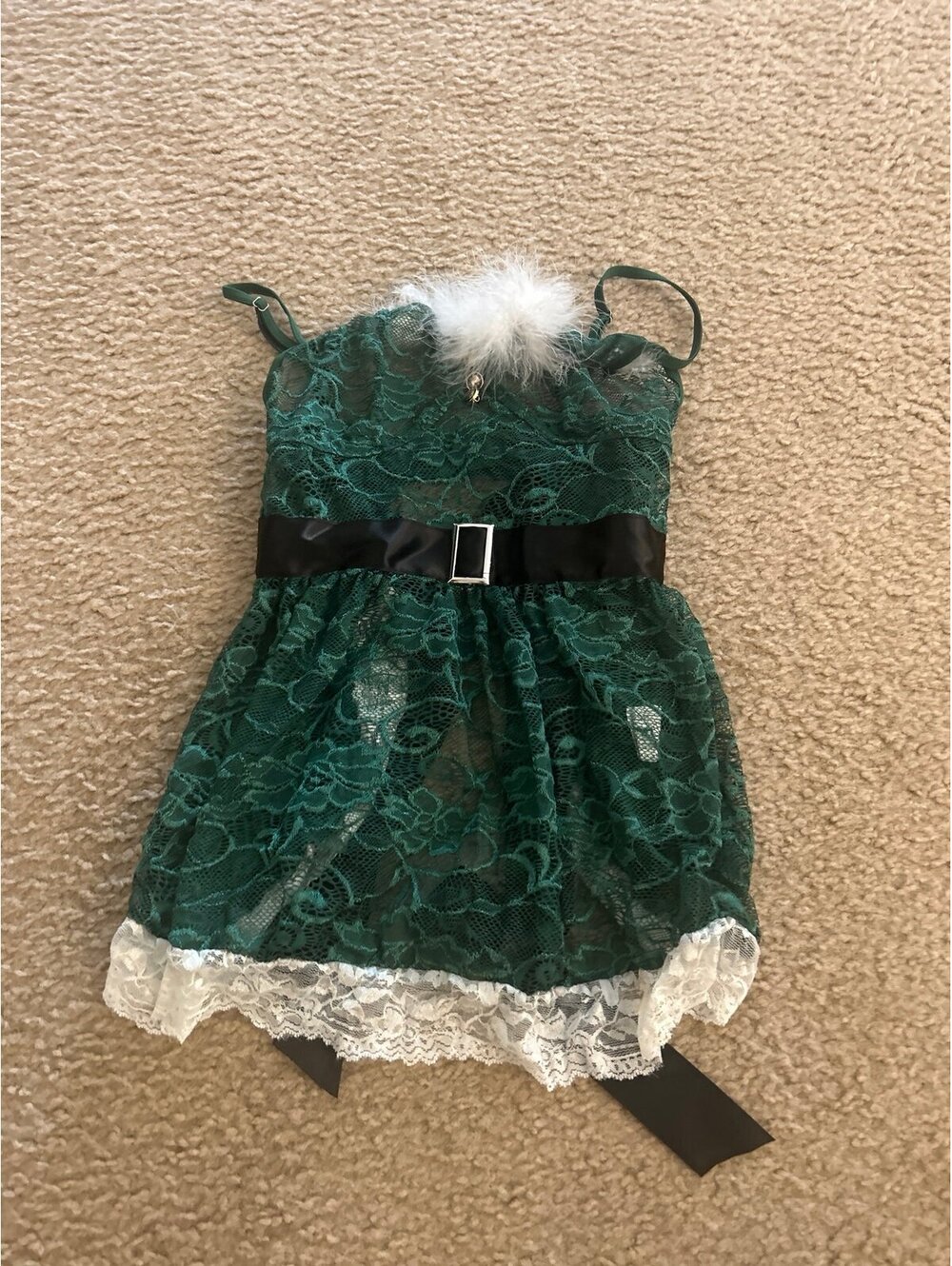 C579 Santa babygirl green top sexy dress no panty xs
